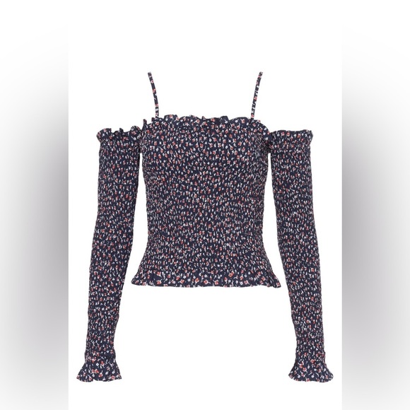 Polo Ralph Lauren Kezia Smocked Off The Shoulder Floral Top Size L - Navy - NWT - Picture 4 of 10